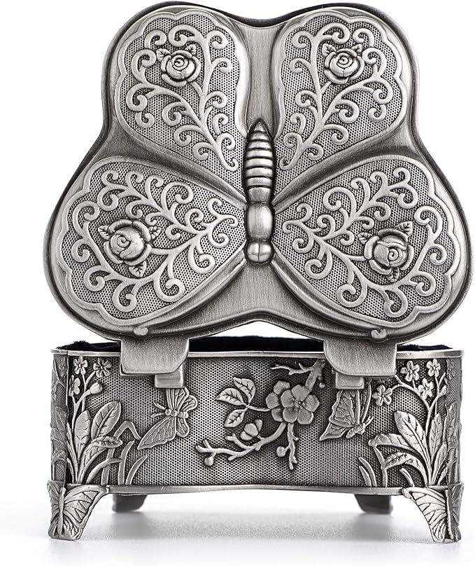 Hipiwe Vintage Metal Jewelry Trinket Box - Butterfly Shape Jewelry Organizer Treasure Chest Ring Holder, Earrings Necklace Storage Box Keepsake Box for Women