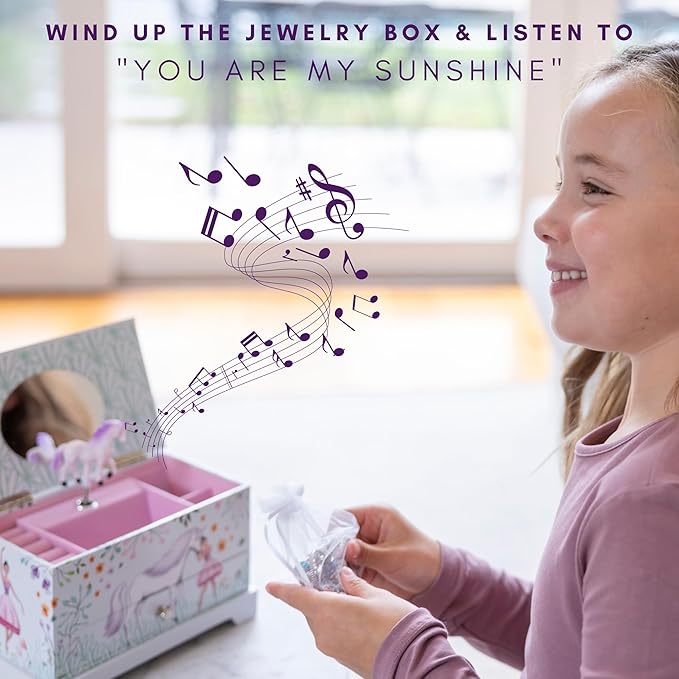 ABI + OLIE Ballerina Unicorn Kids Jewelry Box for Girls & Little Girls Jewelry Box Organizer - A unicorn music box gift