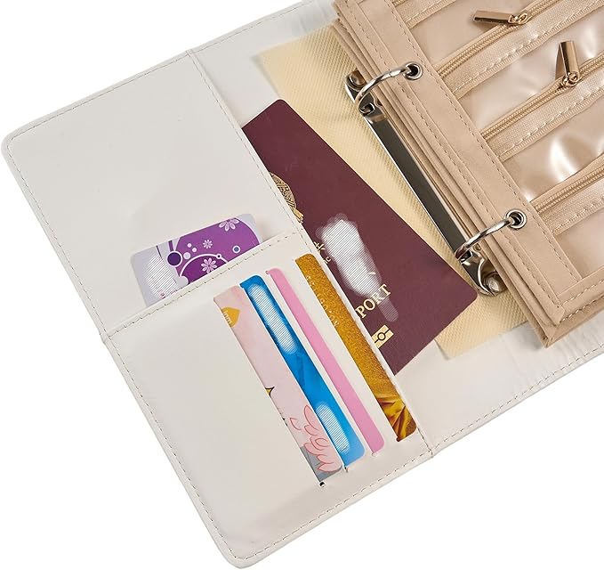 SEVENBEES Women’s Travel Jewelry Case - Jewelry Boxes PU Leather Ring Binder Organizer with Zipper Velvet Jewelry Pouches Bags - Cream White