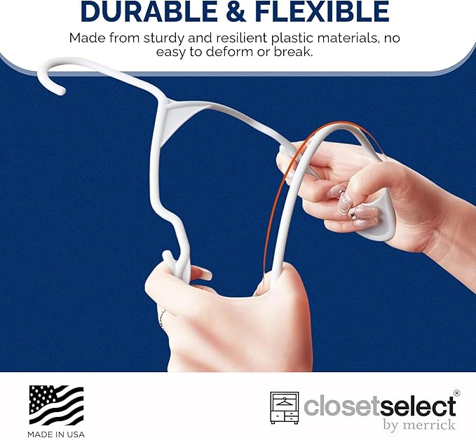 Closetselect Plastic Hangers 50 Pack - Space Saving Clothes Hangers, Made in USA, Durable & Strong Plastic Shirt & Coat Hanger with Notches & Shoulder Grooves, Non-Slip Clothing Hangers | Silver Hail