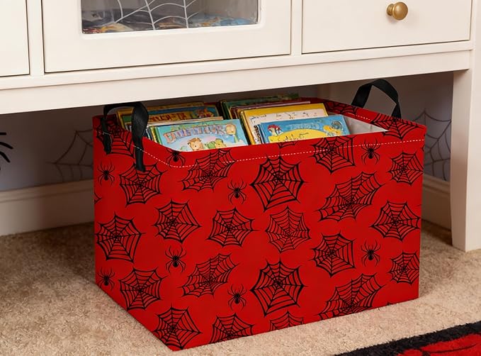 Rectangular Kids Baskets Spider Basket Cute Storage Bins Organizer Box Boys Room Decor for Home.(Red spider)