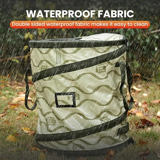 Pop-Up Trash Bin with Removable Divider, Heavy Duty Bottom, Collapsible Storage for Camping, Laundry, Storage and Garden, Waterproof and Tear Resistance Material with Air Vent, Green