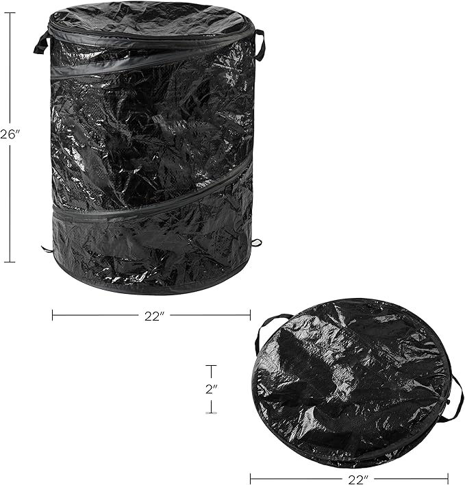 Collapsible Trash Can - 44-Gallon Portable Garbage Can Outdoor Bin with Zippered Lid for RV, Camping, Parties, or Yard Waste by Wakeman (Black)