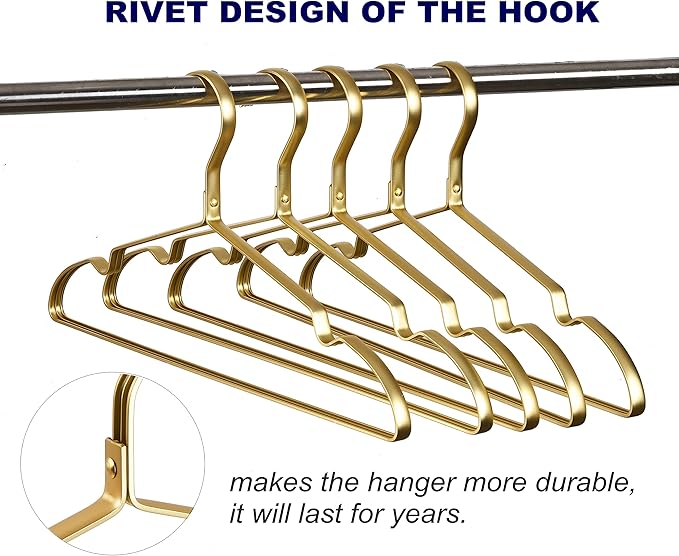 Amber Home Premium Matte Gold Aluminum Coat Hangers 20 Pack, 16.5” Extra Smooth & Durable Metal Shirt Dress Hanger, Light & Sturdy Metal Rack for Jacket Trouser Pant Slack