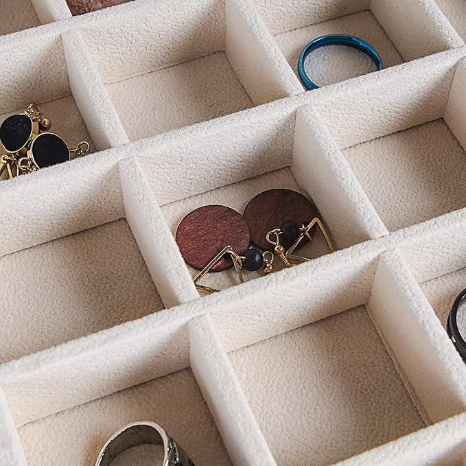 Frebeauty Earring Organizer Classic Jewelry Box 50 Slots Double Layer Jewelry Storage Case with 6 Necklace Hook and Bracelet Pocket(Pink)