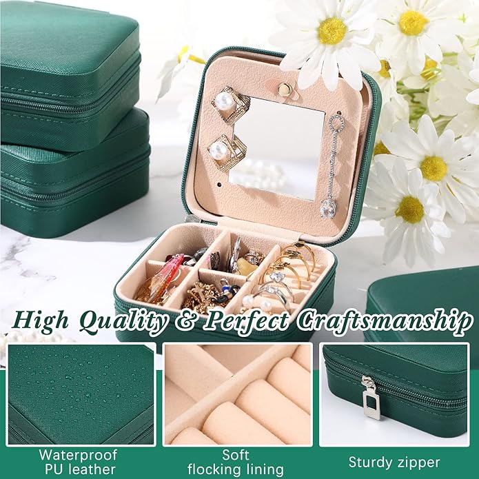 Hillban Bridesmaid Gifts Jewelry Box with Mirror, PU Leather Small Travel Jewelry Case Organizer Storage for Women Girls