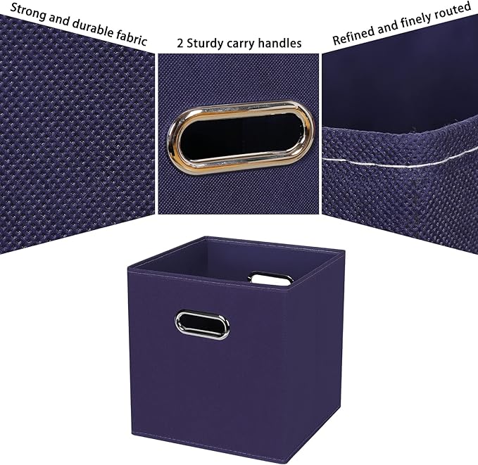 Fabric Cubby Storage Bins,13x13x13 Inches ,Cube Organizer Bins Foldable Storage Bins with Dual Handles Fabric Organizer Bins and Basket Storage Box,Set of 3 ,Navy Blue