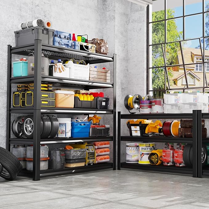 Set of 2 Garage Shelving Heavy Duty Storage Shelves, 5-Tier Adjustable Metal Shelving Unit, Utility Garage Organizer Shelf for Basement, Pantry, Kitchen, Warehouse,17.7" D x 45.6" W x 71.2" H