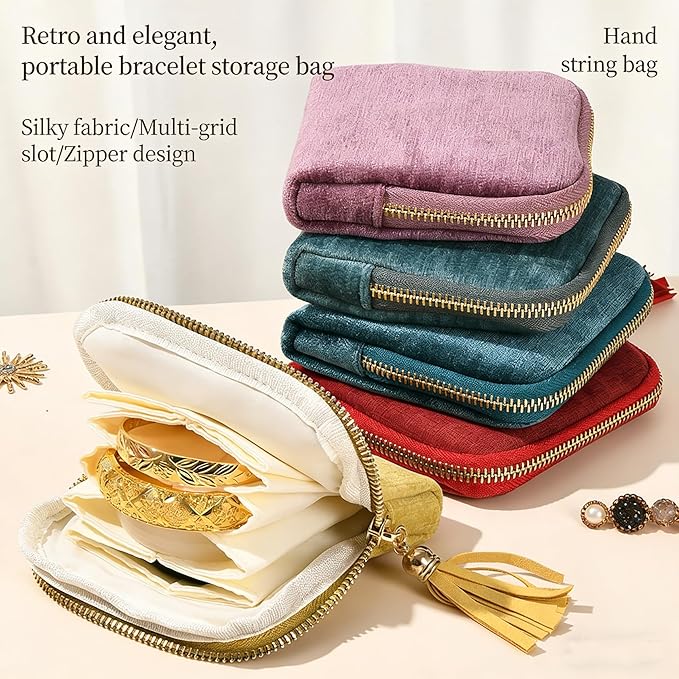 Small Travel Jewelry Organizer Bag Soft Lined Zipper Storage Bag with Tassel Portable Small Jewelry Travel Case for Rings Earrings Necklaces Bracelets, Anti-Scratch Jewelry Holder Pouch for Women Girl