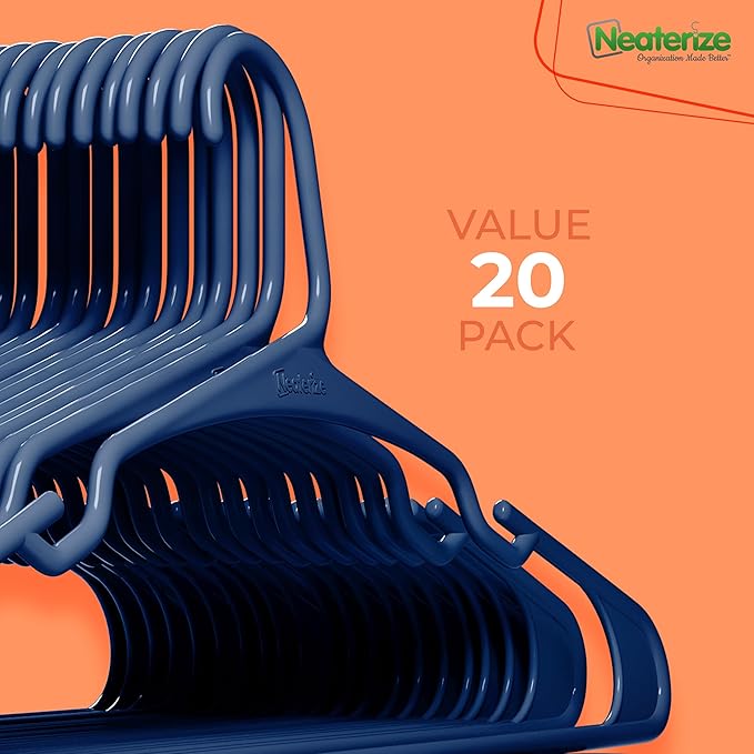 NEATERIZE Clothes Hangers Plastic 20 Pack for Adults - Plastic Hangers, The Perfect Coat Hanger and Space Saving Clothes Hangers for Closet, Percheros Ganchos para Colgar Ropa Hangars - Grey Hangers