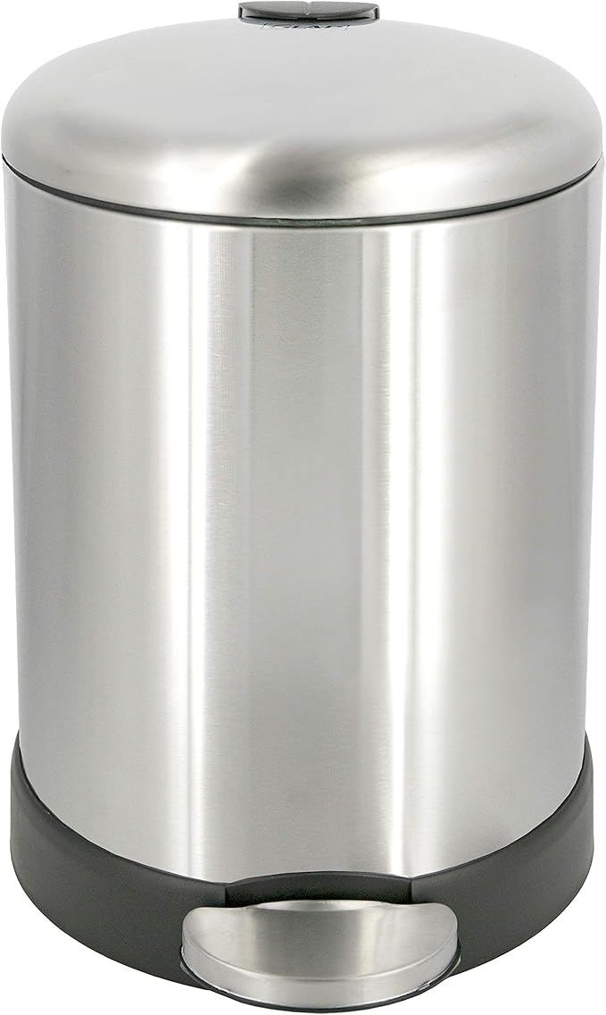 Glad Small Trash Can, 1.2 Gallon | Round Stainless Steel Garbage Bin with Soft Close Lid & Step Foot Pedal | Metal Waste Basket with Removable Inner Bucket, Stainless, 8 x 9.5 x 12 inches
