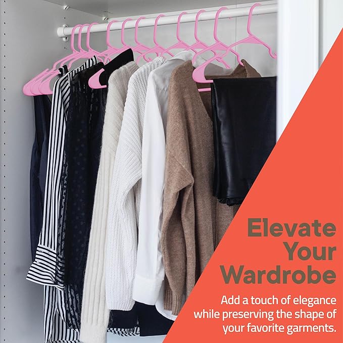 Pink Plastic Hangers 120 Pack– Heavy-Duty Plastic Hangers Slim and Space-Saving, Durable and Lightweight PP with Non-Slip Shoulder Notches for Slip Dresses, Suits, Jackets & Camisoles
