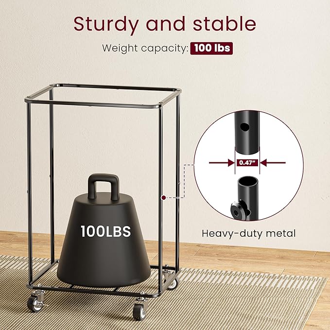 Double Laundry Hamper with Lid, Rolling Laundry Basket with Wheels and 2 Removable 75L Bags, 2 Section Large Capacity for Laundry Bedroom Bathroom Dorm, Easy Move & Organize,150L Black