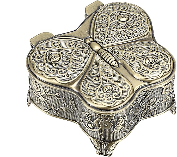 Hipiwe Butterfly Shape Jewelry Organizer Box Vintage Metal Jewelry Trinket Box Small Treasure Chest Ring Holder Earrings Necklace Storage Box Keepsake Box, Bronze