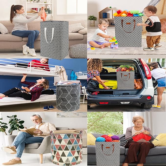 Waterproof Laundry Hamper Collapsible Laundry Basket Leather Handle Laundry Bag Large Clothes Storage Toy Organization for Bathroom Bedroom Laundryroom College Dorms (Pop-Up Laundry Hampers-004)
