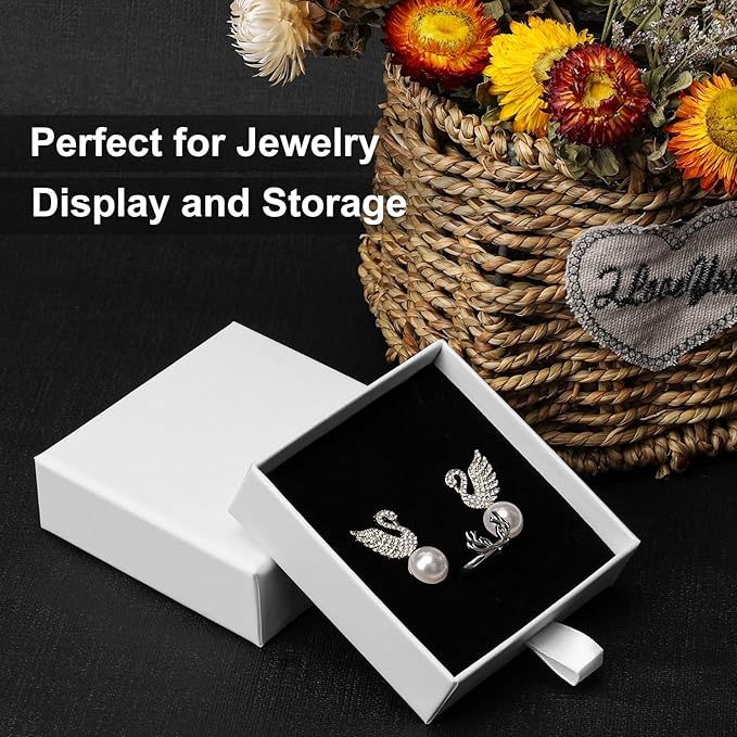 Cardboard Jewelry Boxes, 5 Pack 3.5×3.5x1Inch Jewelry Gift Boxes, Bulk Cotton Filled Small Jewelry Boxes with Lids for Necklace Ring Earring Display Box (White)