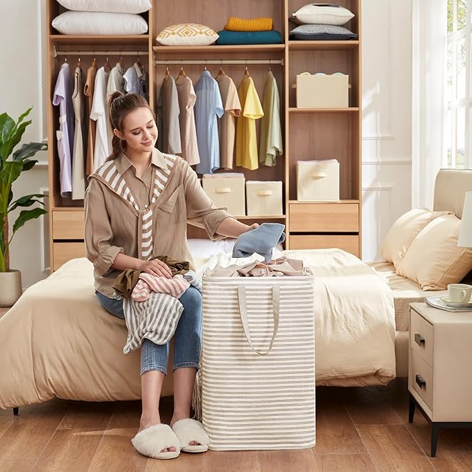 Lifewit 2PcsCesto Ropa Sucia de 80L, Cestos para la Ropa Sucia Grande Plegable e Impermeable con Asas Extensibles, Se Mantiene en Pie y es Fácil de Transportar, para Ropa, Toallas y Juguetes, Beige