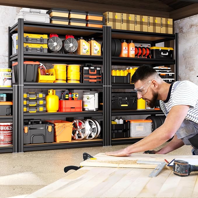 71.2"H Storage Shelves, 5 Tier Adjustable Wood Garage Shelving, Utility Tall Metal Shelving Unit, Easy to install Standing Garage Storage for Warehouse,Bedroom,Basement,31.5"W X 13.8"D X 71.2"H