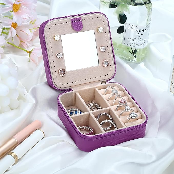 Parima Women's Fashion Jewelry Case Organizer | Small Purple Jewelry Box - Letter A