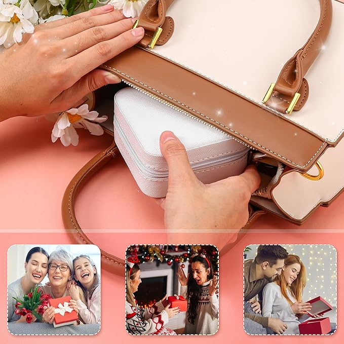 Neveika Jewelry Box with Mirror,Small Jewelry Organizer Box,Travel Jewelry Case for Women,Gift Jewelry Boxes for Female Girls (2pcs mirror white)