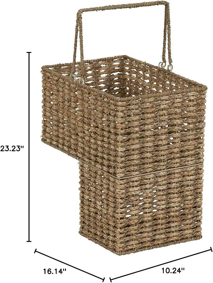Household Essentials Wicker Stair Basket, Wicker Step Organizer with Handles, Use to Collect and Transport Items from Floor to Floor