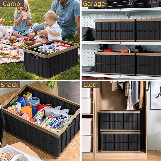 Citylife 64L Collapsible Storage Bins with Lids Plastic Storage Containers for Organizing Stackable Storage BoxLarge Heavy Duty Utility Crates, 4 Packs