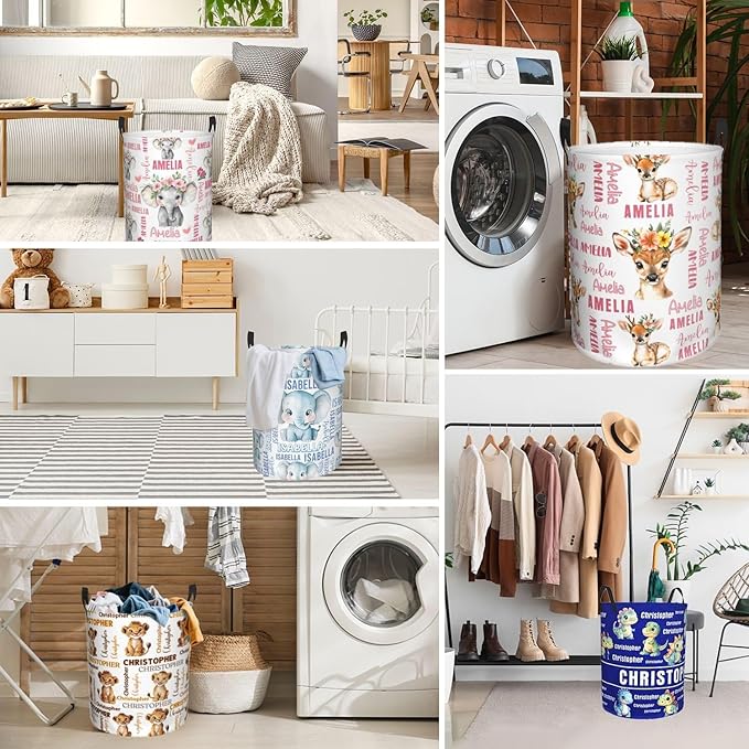 Custom Name Laundry Hamper, Personalized Laundry Basket with Name for Baby Boys Girls, Customized Collapsible Dirty Clothes Hamper Storage with Handles for Bedroom Bathroom Dorm Room Decor