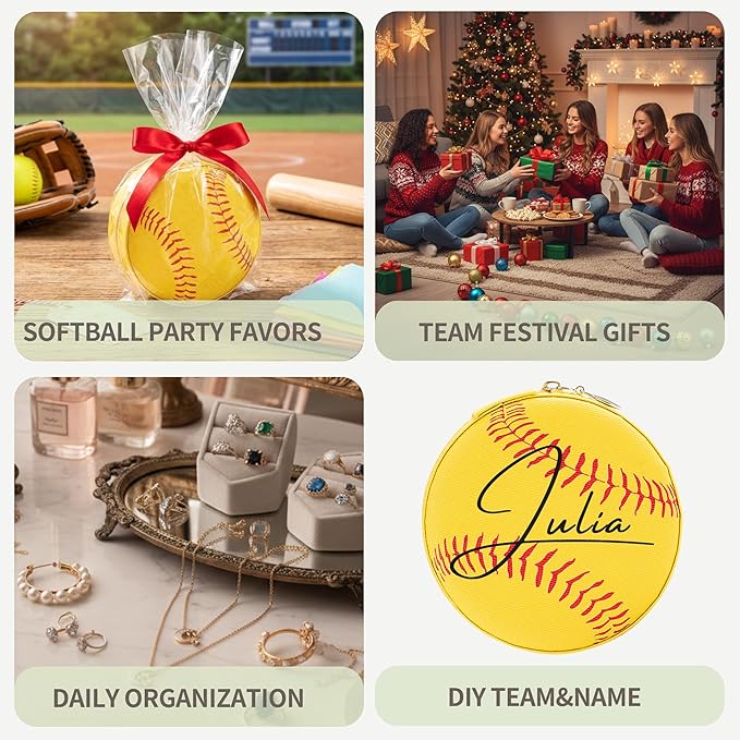 6 Pack Portable Softball Travel Jewelry Case Softball Stuff Round Jewelry Organizer Storage Case for Team Athletes & Sports Enthusiasts Christmas Events & Milestones