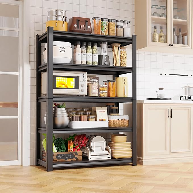 Set of 4 Garage Shelving 5-Tier Heavy Duty Storage Shelves, Adjustable Metal Shelving Unit, Utility Garage Organizer Shelf for Basement, Pantry, Warehouse, Supermarket, 45.7" Wx19.7 Dx71.2 H