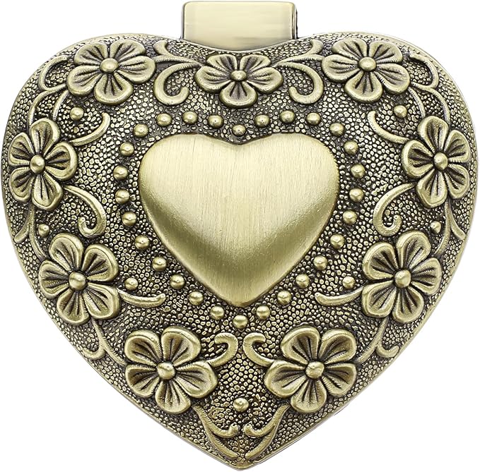 Hipiwe Vintage Heart Shape Jewelry Box - Small Antique Ring/Earrings/Necklace Storage Organizer Case, Metal Treasure Chest Trinket Keepsake Gift Box for Women,Bronze