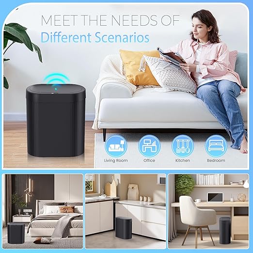 jinligogo 2 Pack 5 Gallon Bathroom Trash Can with Lid, Automatic Motion Sensor Black Trash Can, Touchless Slim Waterproof Garbage Bin for Kitchen, Bedroom, Office, and Bathroom