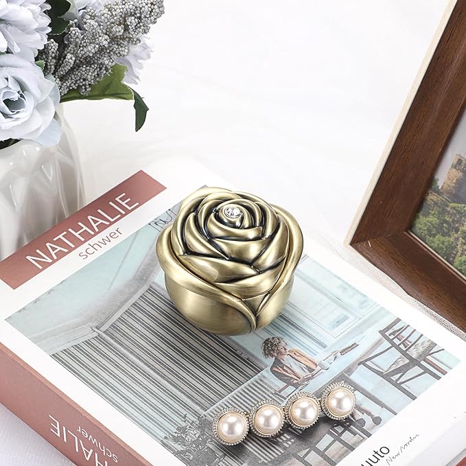 Hipiwe Rose Shape Vintage Jewelry Box Small Trinket Box Metal Ring Holder Box Treasure Chest Decorative Keepsake Organizer Box for jewelry,Gift for Women,Large