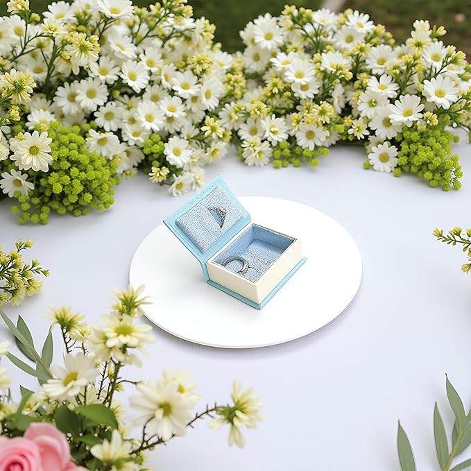 Book Shaped Ring Box - Vintage Engagement Ring Box with Hinged Lid for Proposal Engagement Wedding, Proposal Ring Case -PRB016-Blue