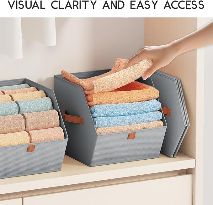 Homsorout Fabric Closet Storage Cubes - 4 Pack Square Storage Bins with Dual Handles for Clothes, Towels, Toys, Cube Storage Organizers for Bedroom, Nursery, Shelves, Closet, Small Spaces, Grey