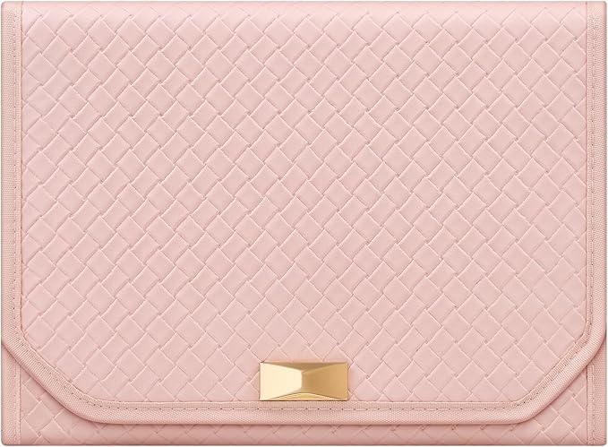 SONGMICS HOME Travel Jewelry Case, Foldable Jewelry Organizer with Mirror, Sectioned Storage, Large Capacity, Woven Embossed PU Leather, Gift Idea, Jelly Pink UJBC196R01