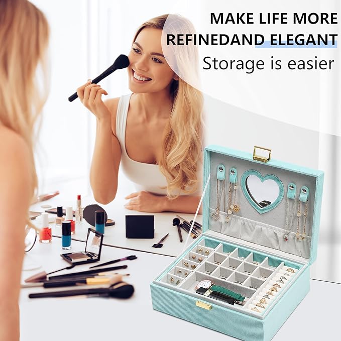Dajasan Jewelry Boxes for Women Girls, Jewelry Organizer Box, 2-Layer Large Velvet Jewelry Box for Rings Necklaces Bracelets Watch Earring (Green)