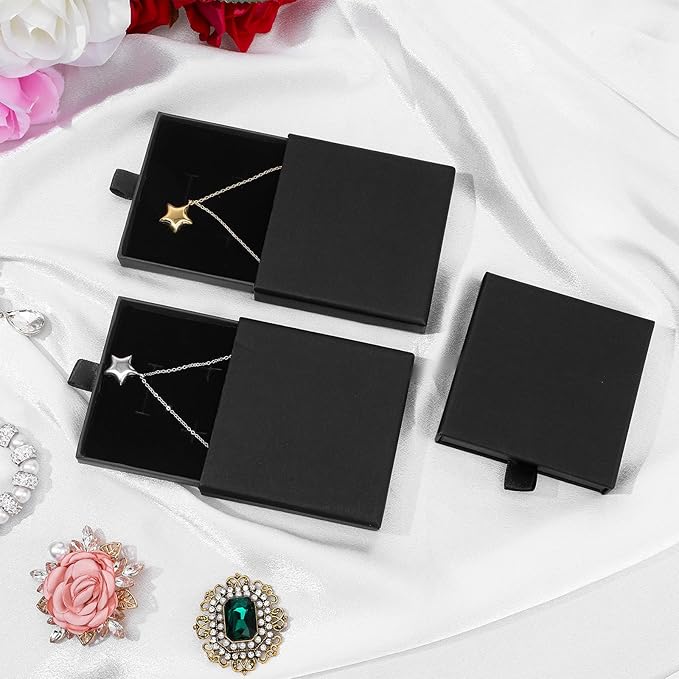Jewellery Gift Box, 4 Pcs Ring Necklace Box Small Gift Boxes for Bracelets Earrings Necklaces Bracelet Drawer Organizer Square Pendent Storage Case for Birthday DIY Wrapping(Black)