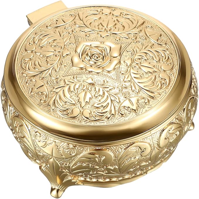 Hipiwe Vintage Metal Jewelry Box Different Shape- Small Antique Ring Earrings Necklace Storage Organizer Case Metal Treasure Chest Trinket Keepsake Gift Box