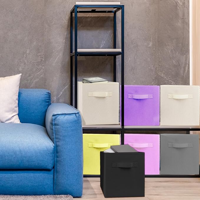 2 Pcs Storage Cubes, 10.5 Inch Collapsible Storage Bins, Fabric Foldable Bins for Organization, Durable Storage Bins for Closet, Shelves, Offices (Yellow)