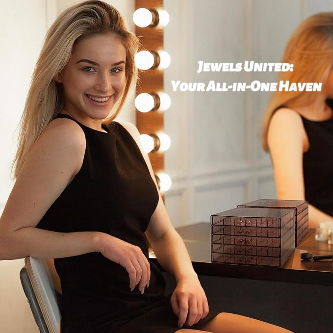 Clear Pink Acrylic Jewelry Storage Box, Earring Jewelry Organizer with 5 Drawers, 5-Layer Jewelry Box for Women, Earring Display Holder for Earrings Ring Bracelet Necklace, 120 Grid Storage Box