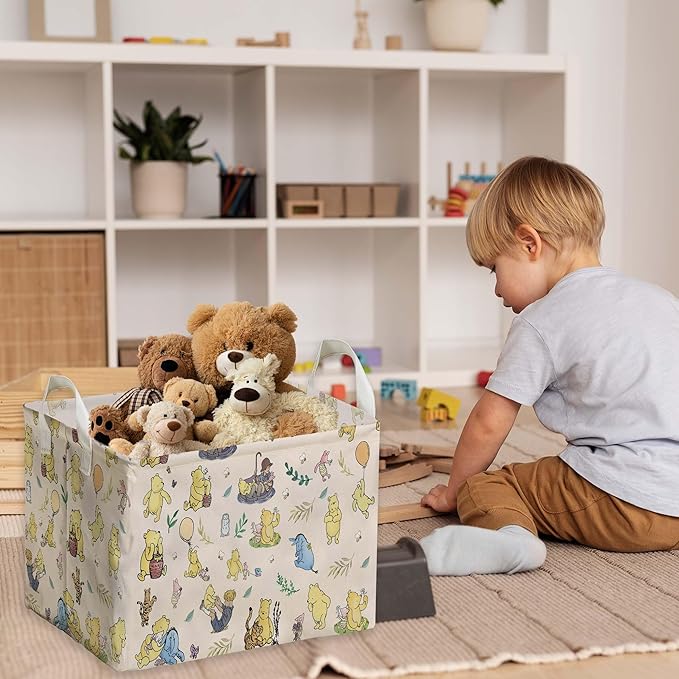 Winnie baby Stuff,Winnie Storage Nursery Basket, Large squarecanvas Laundry Hamper With A Waterproof PECoating, Foldable, Bathroom and Bedroom SetClothes ,Toys Bin, Baby Nursery HamperDecor
