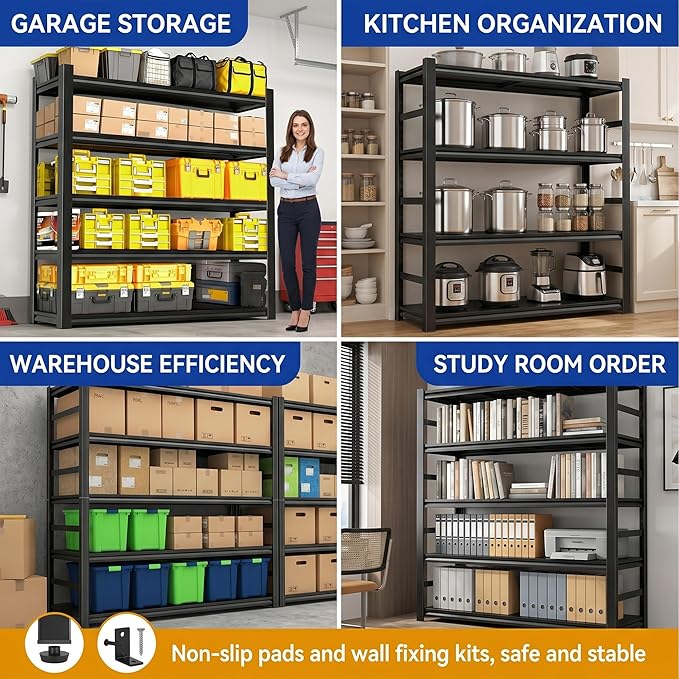 88" H×48" W Garage Shelving,6-Tier Heavy Duty Shelving, 3000 lbs Capacity Garage Storage Shelves, Industrial Shelves for Heavy Tools and Equipment, Ideal for Garage, Basement, Black