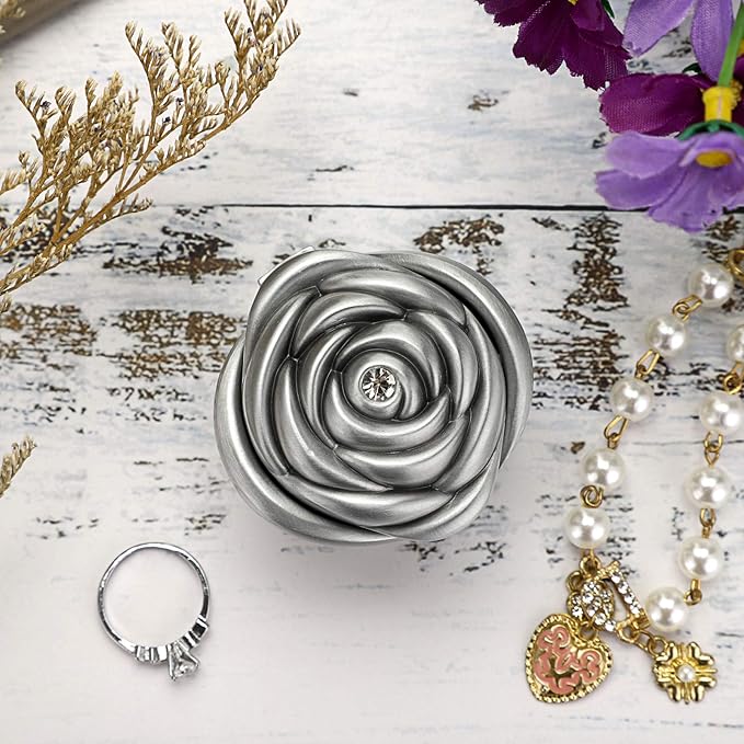 Hipiwe Rose Shape Vintage Jewelry Box - Small Trinket Storage Holder Case Keepsake Organizer Box for Rings Earrings Necklace Treasure, Gift for Women, Small