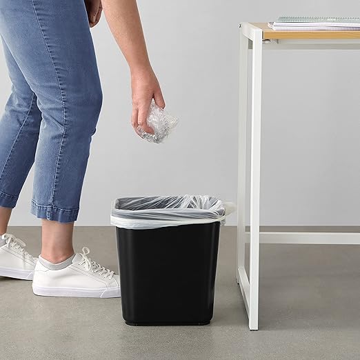 Amazon Basics Small Rectangular Commercial Office Wastebasket, Easy to Clean, 3 Gallon, Black, 6-Pack