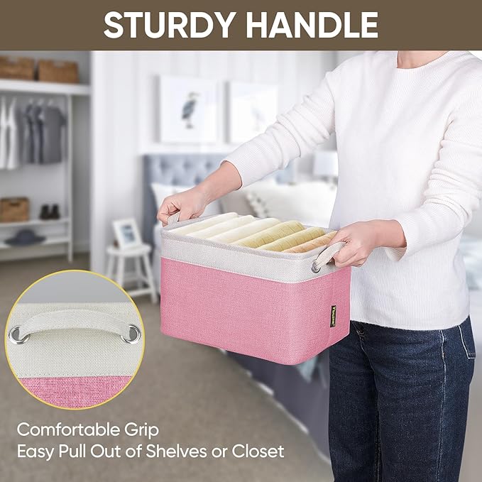 BALEINE 3 Pack Fabric Closet Storage Bins for Shelves, Linen Closet Organizers and Storage, Decorative Baskets for Organizing, Shelf, Clothes, Home, Office (Pink, 12"x8"x8")