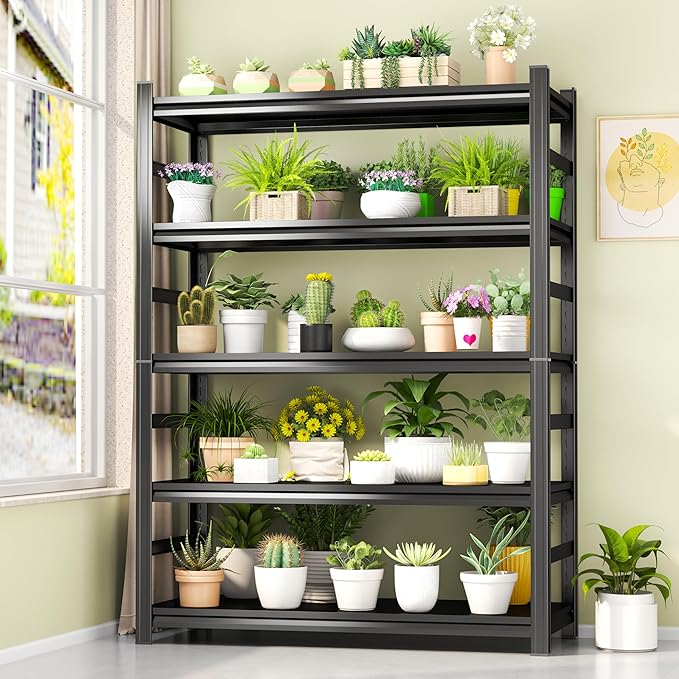 5-Tier Garage Shelving,77''H*40''W*16''D Metal Storage Shelf,2-in-1 Adjustable 3020 lbs Heavy Duty Shelves Unit,Upgraded Reinforced Double-Layer Columns for Garage Basement Kitchen Black