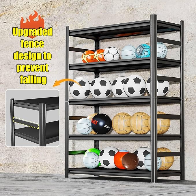5-Tier Garage Shelving, 74''H*48''W*24''D Metal Storage Shelf ,2-in-1 Adjustable 3020 lbs Heavy Duty Unit Shelves, Upgraded Reinforced Double-Layer Columns for Basement Kitchen Pantry Rack