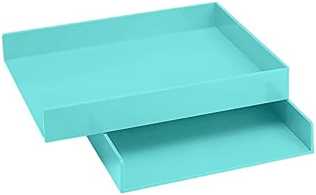 Poppin Stackable Letter Tray (2 Pack) - Modular Lacquer Desk Trays for Office Organization, Color-Coordinated Office Supplies for Desk, Paper Trays (Aqua, 2pk Letter Tray) - Image 5