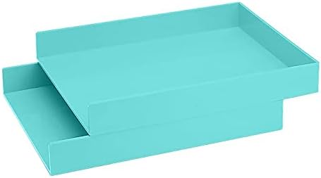 Poppin Stackable Letter Tray (2 Pack) - Modular Lacquer Desk Trays for Office Organization, Color-Coordinated Office Supplies for Desk, Paper Trays (Aqua, 2pk Letter Tray) - Image 3