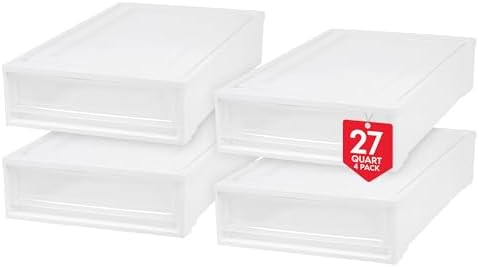 IRIS USA 4-Pack, 27 Qt. Under Bed Storage Bin with Sliding Drawers, White by IRISUSA